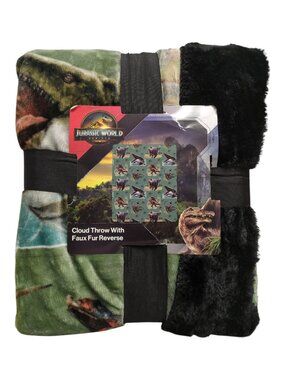 Jurassic Park Fleece Cloud Throw with Faux Fur Reverse 50" x 60" - New